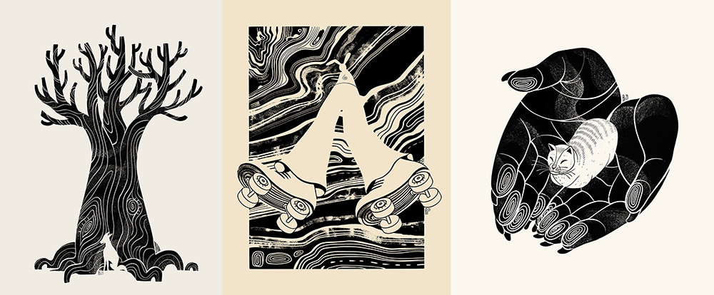 An image of 3 black and white illustrations.