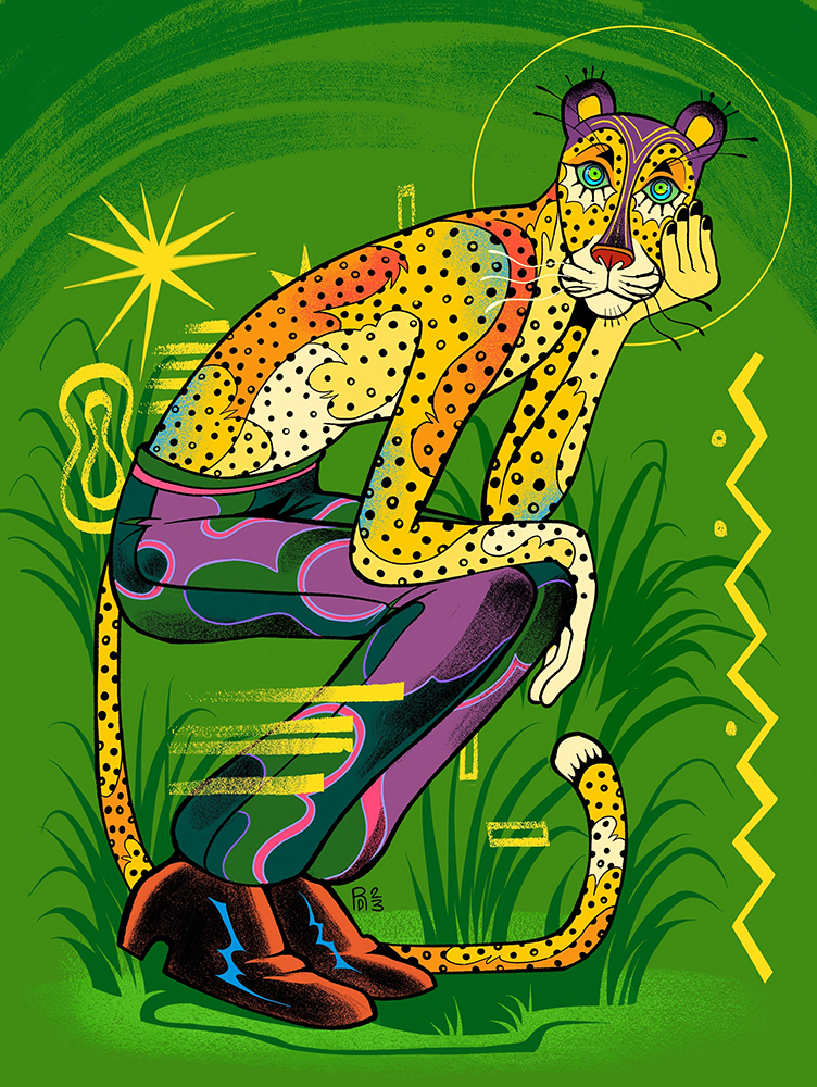 Purple pants – bipedal cheetah illustration