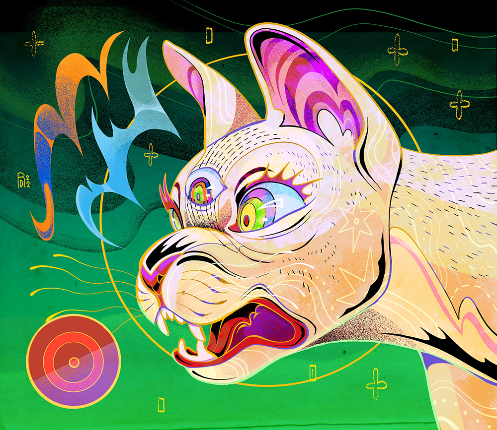 “All Seeing” – white cat with third eye illustration