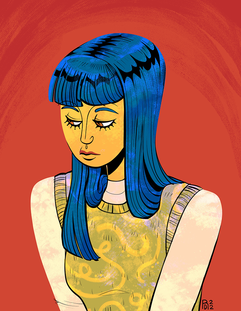 Woman with blue hair illustration