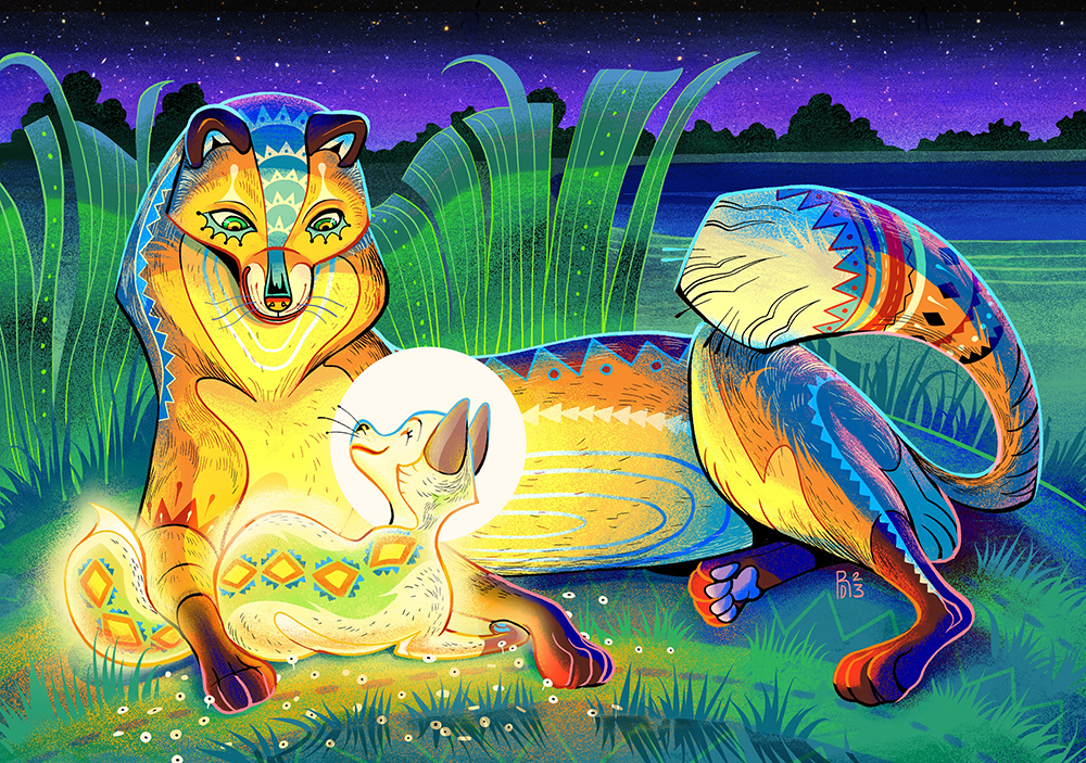 “Cherish the day” – mother fox with cub illustration