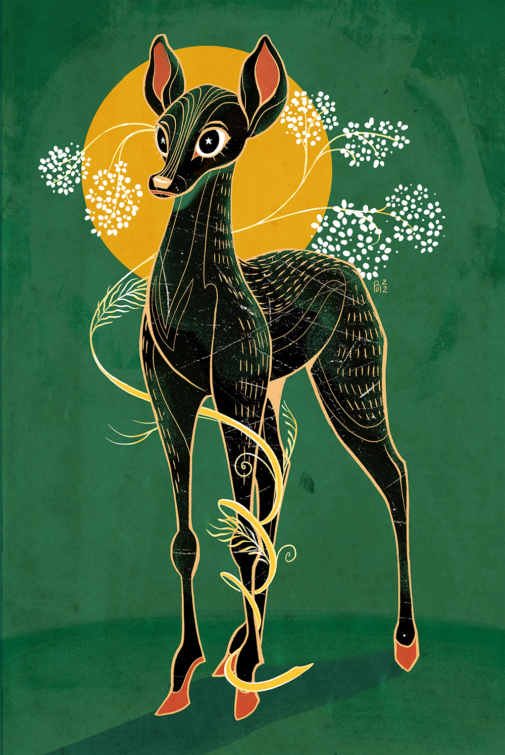 Black Deer with white flowers illustration