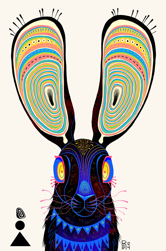 “Do You Hear What I Hear?” – black hare illustration