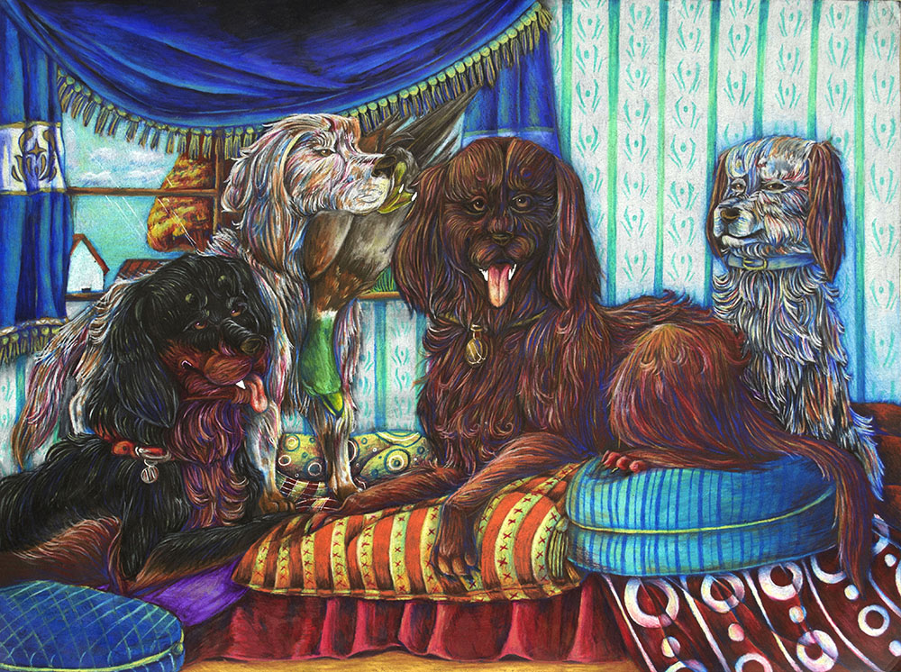 “The Setters” – traditional dog illustration