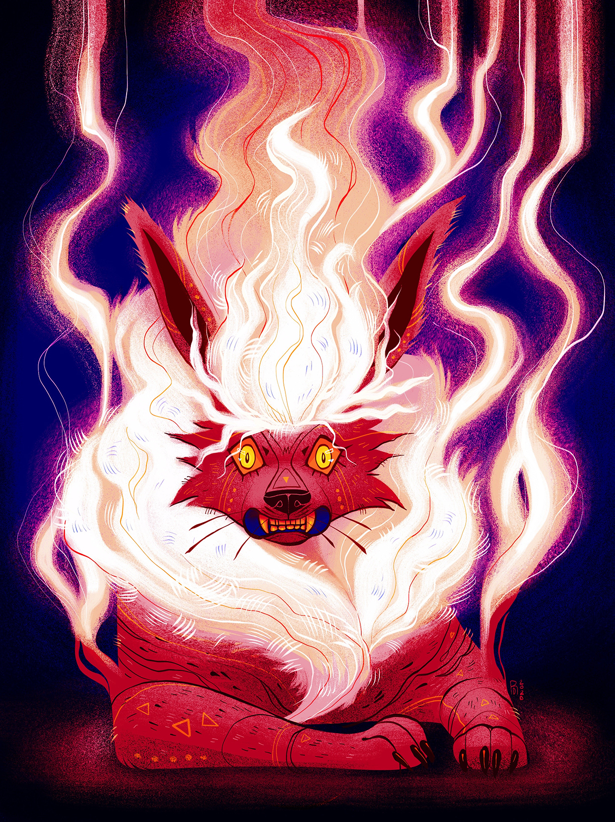 Fan art of the Pokemon Flareon. It's fur is heating up and rises like smoke.