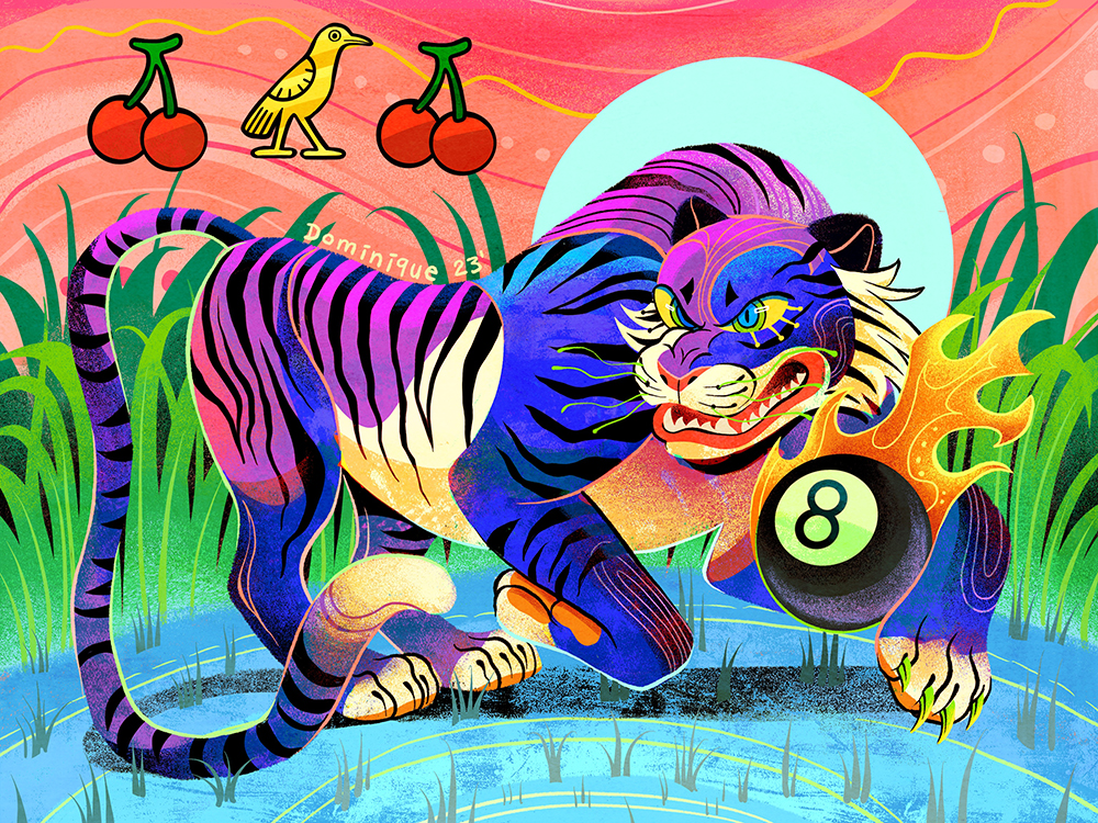 “Get Lucky” – purple and blue tiger illustration