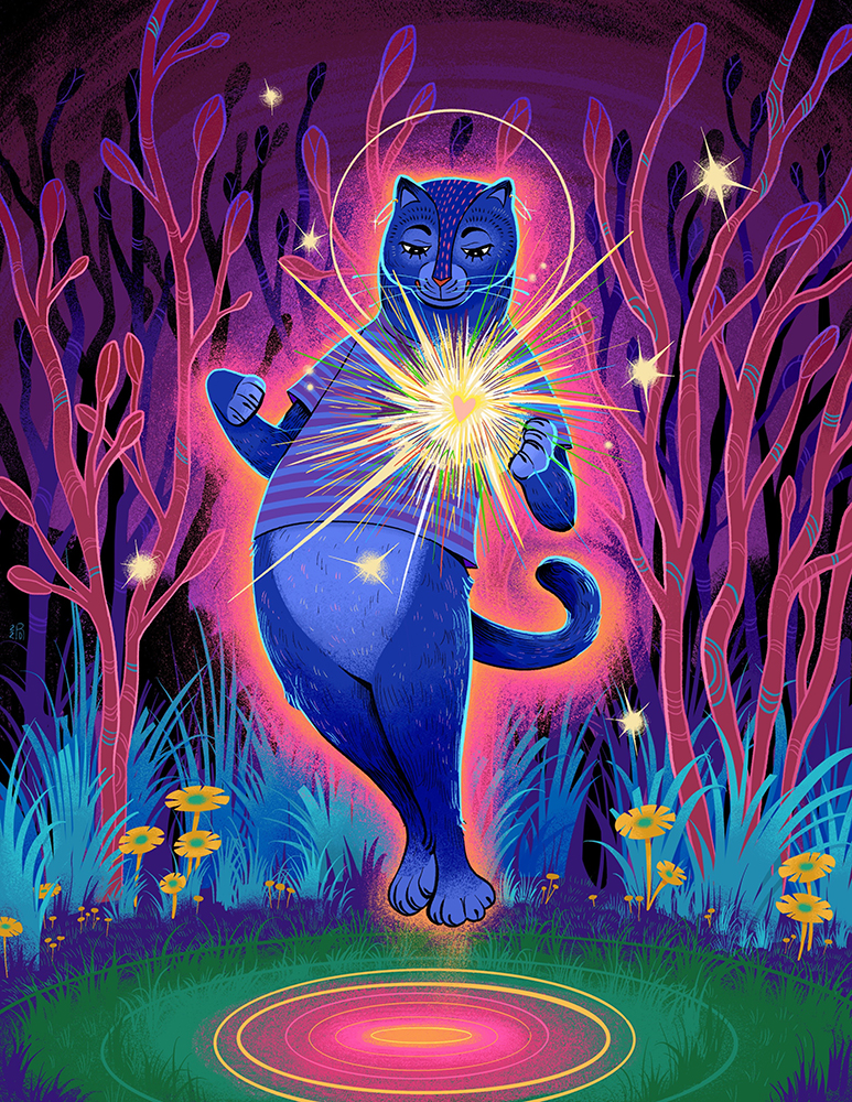 LOVE x LOVE series: “Glow of love” – blue cat illustration