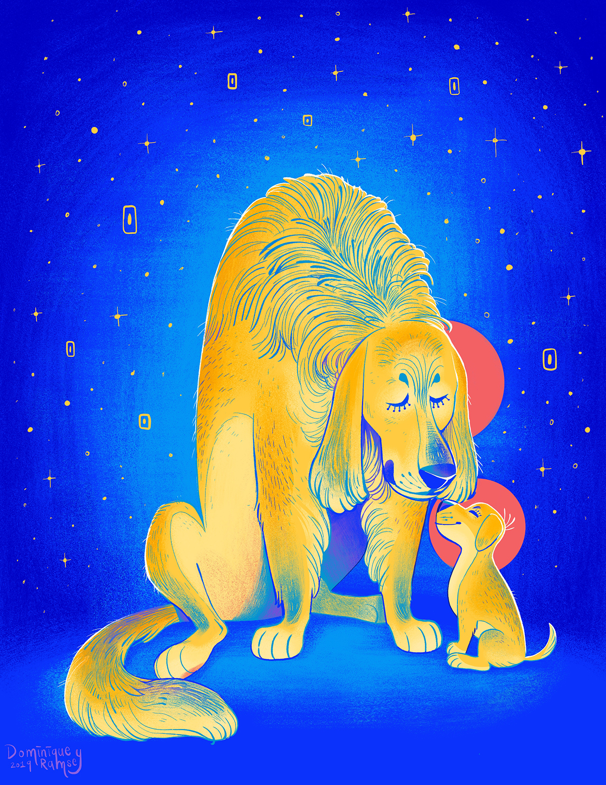 “Golden Lady” – golden retriever mother love illustration