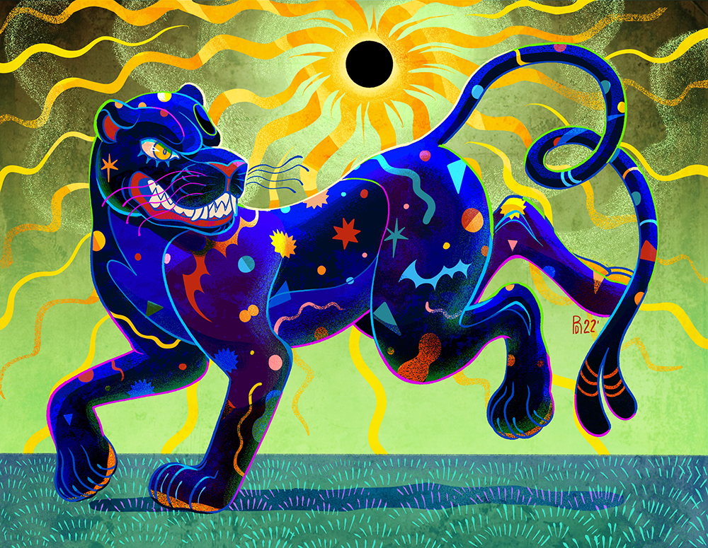 “Invincible” – panther running under an eclipse illustration