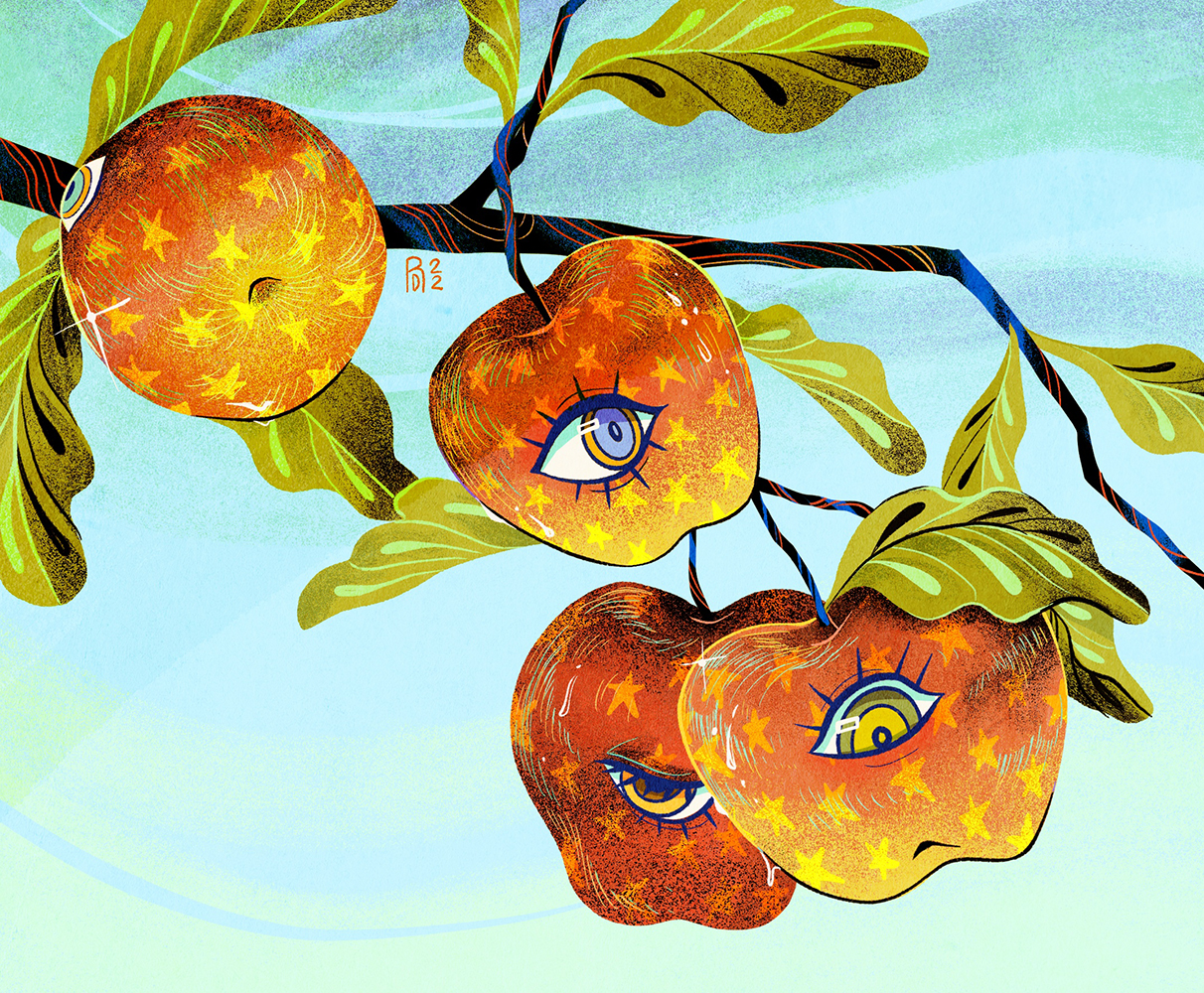 “Juicy fruit” – apples on a tree illustration