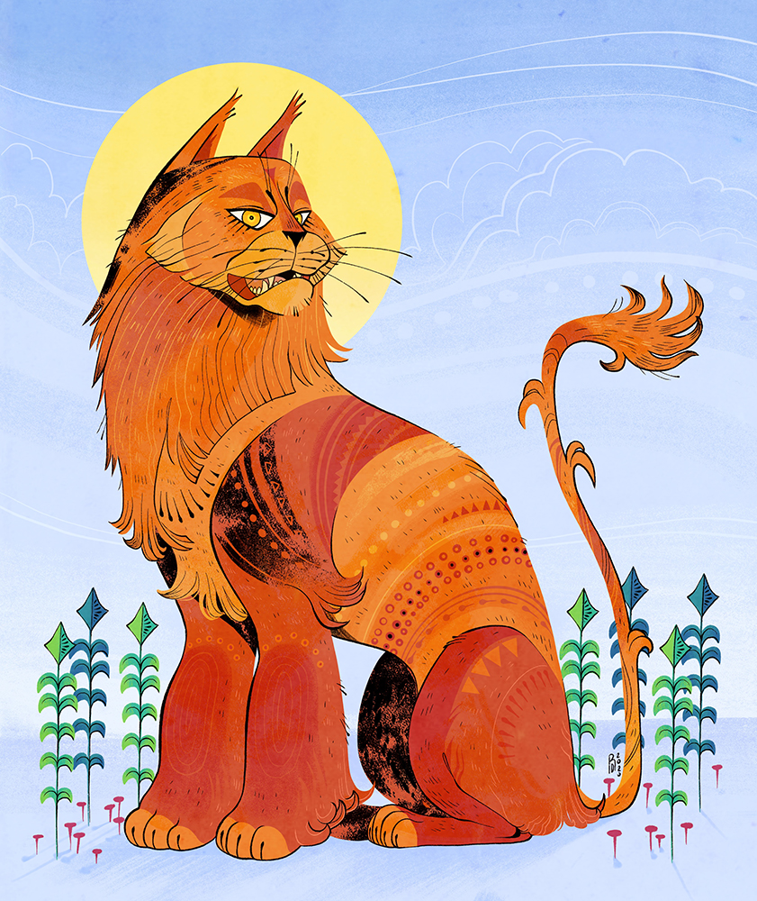 Warrior Cats: Lionblaze sitting in grass illustration