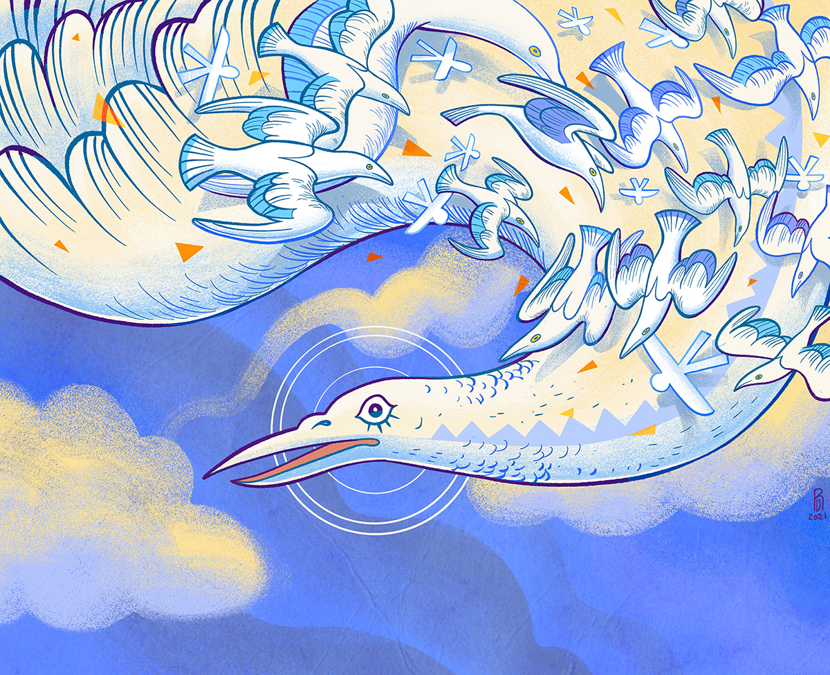 “Nel Blu Di Pinto Di Blu” – White bird illustration