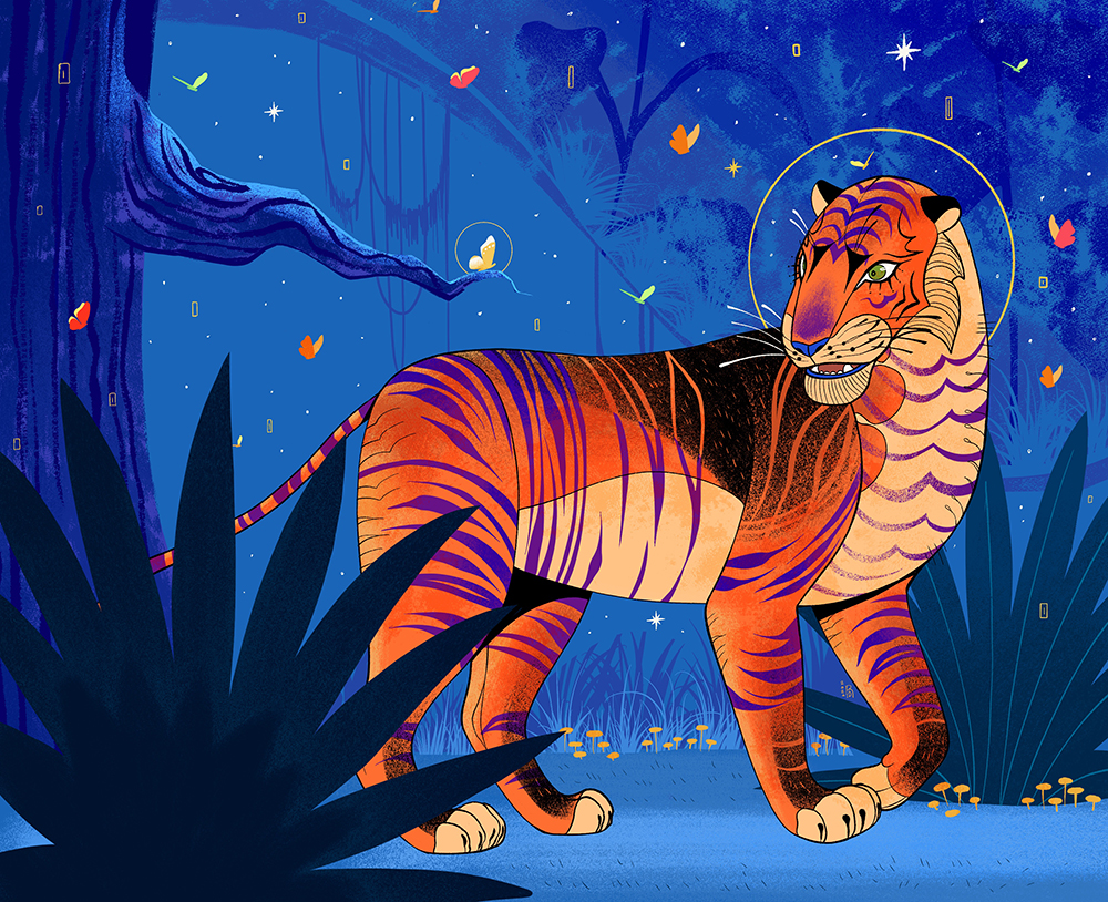 “Old Friend” – tiger with butterfly illustration