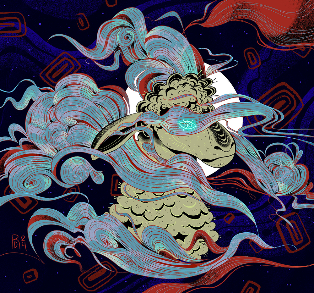 “Smoke Gets In Your Eyes” – sheep in smoke illustration