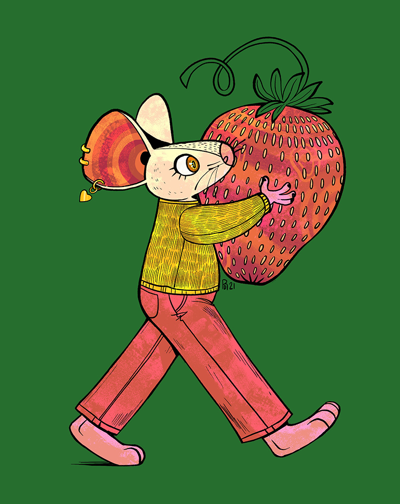 Strawberry snack – mouse with food illustration