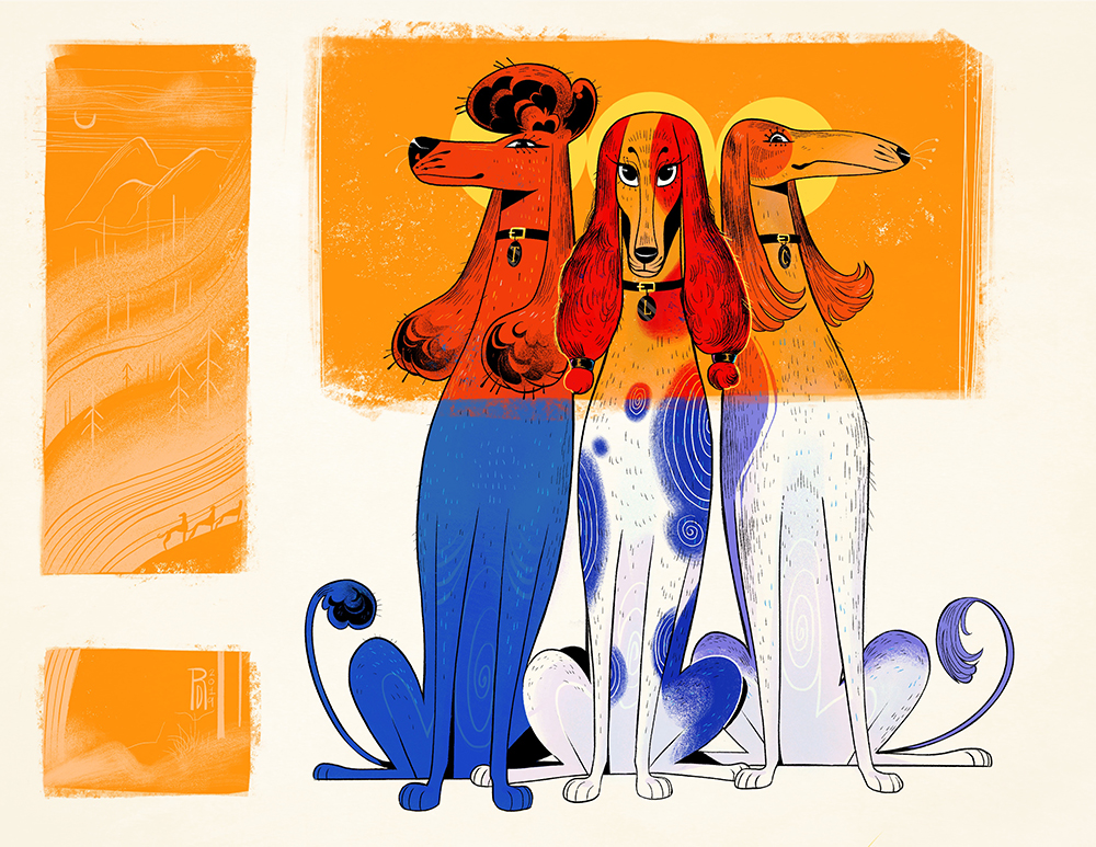 “TLC” – three dog illustration