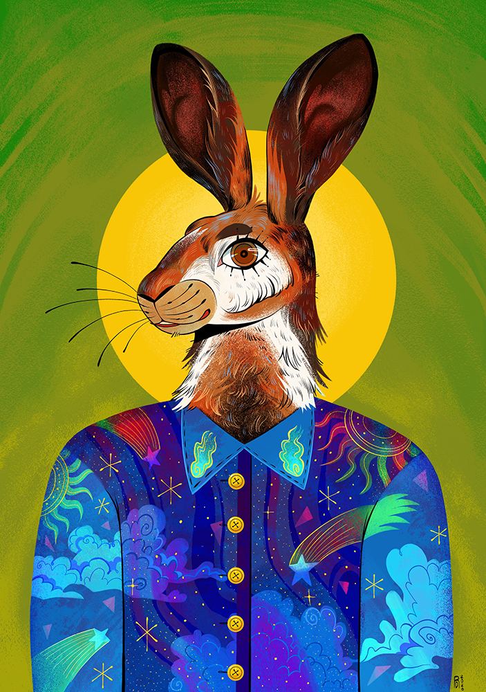 “The blue button down shirt” – rabbit illustration