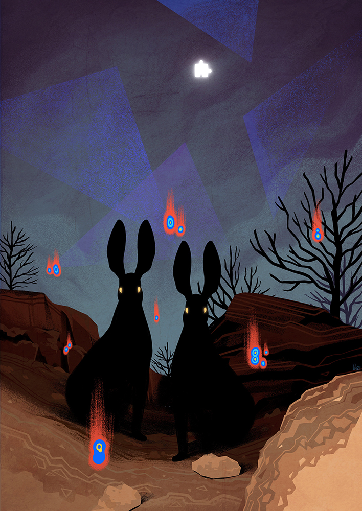“T h e y” – two rabbits under the moon illustration