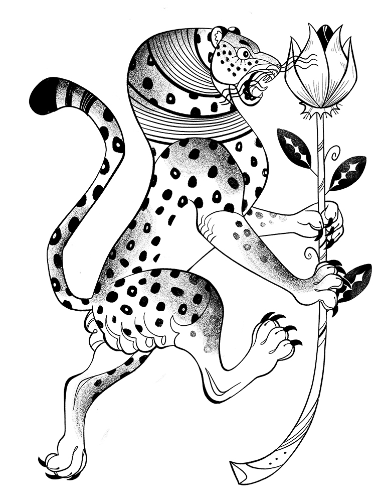 black and white warrior cheetah illustration