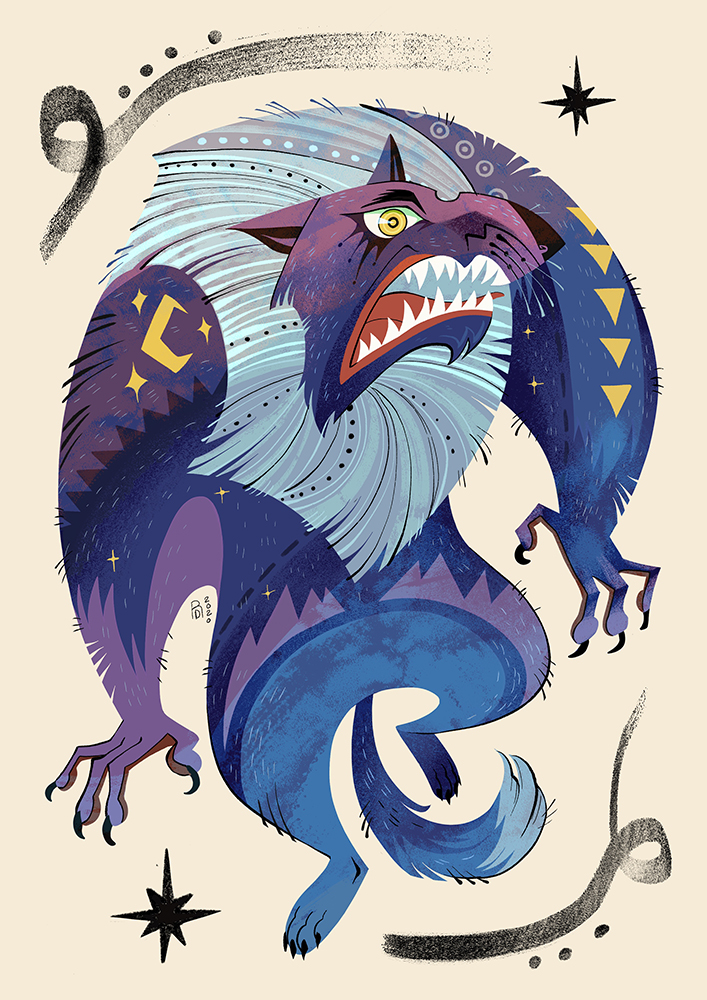 Werewolf zine – blue and purple werewolf illustrations