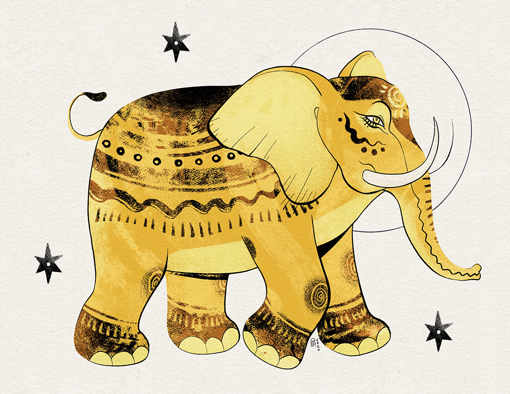 “Wise one” – yellow elephant illustration