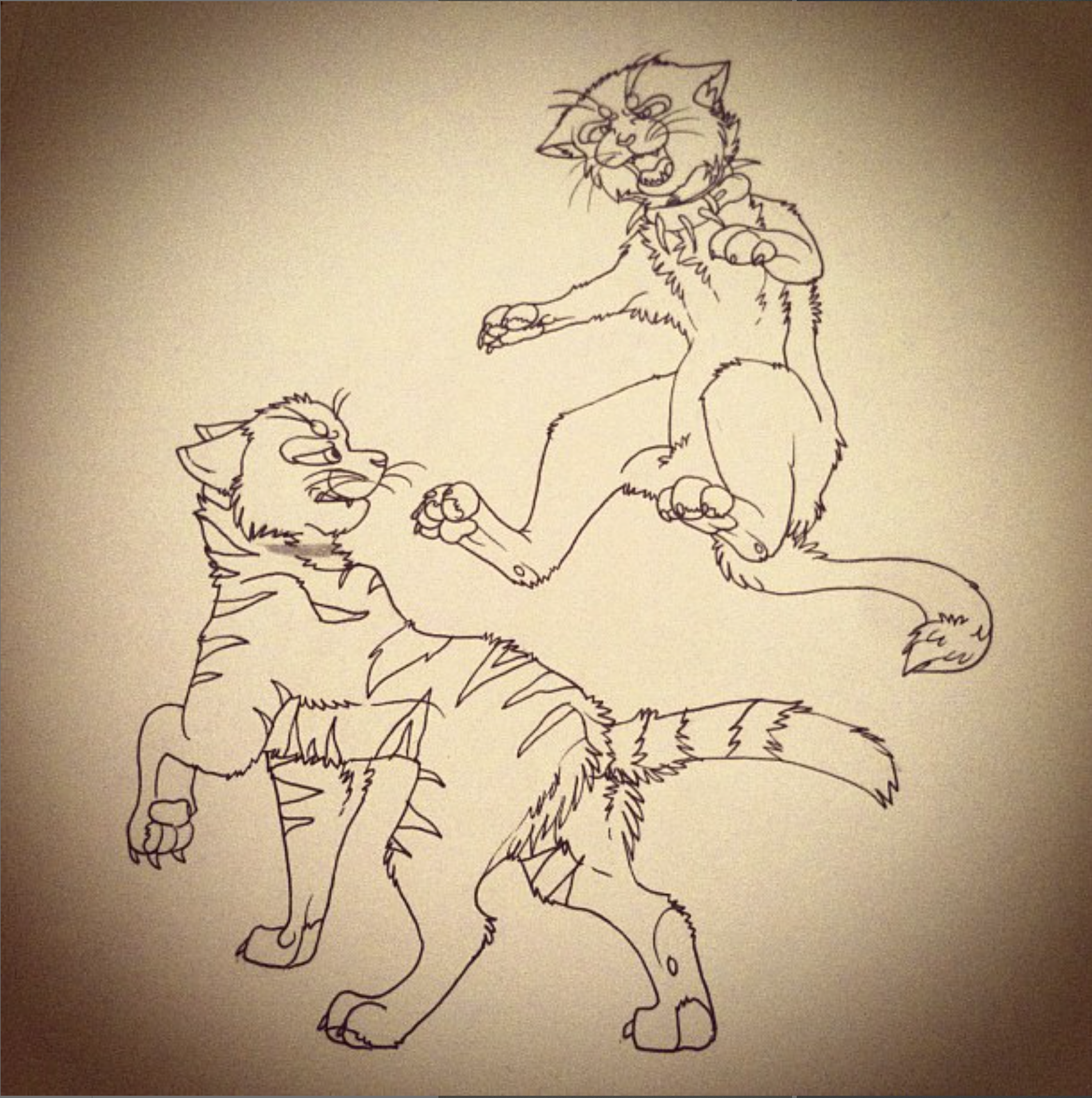 An ink-pen drawing of scourge attacking Tigerstar.