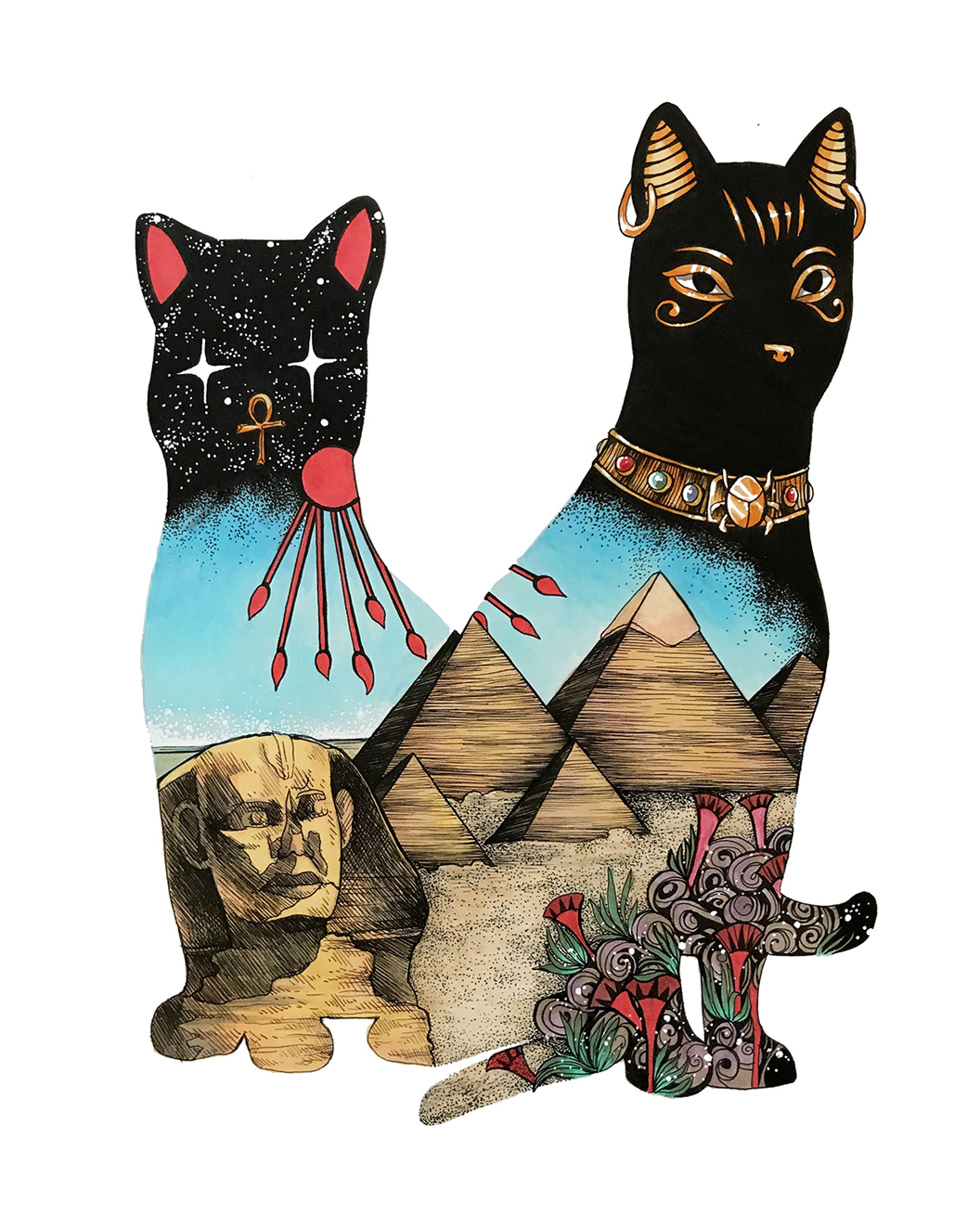 Native cat series: Egypt – Egyptian Mau cat illustration
