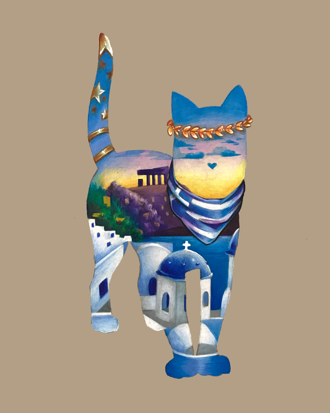 Native Cat series: Greece – Aegean cat illustration