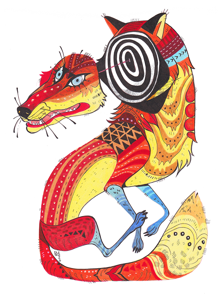 “Inside” – Red fox traditional illustration