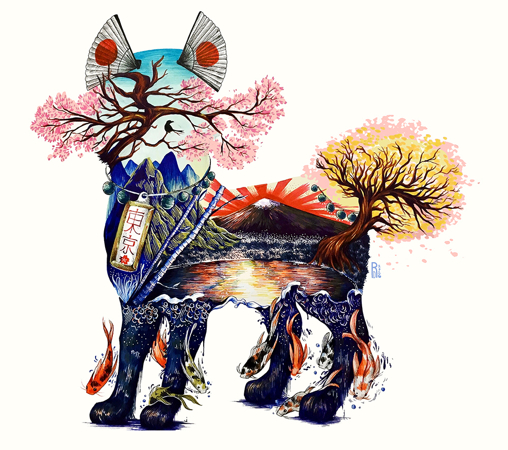 Native Cat series: Japan – Japanese Bobtail cat illustration