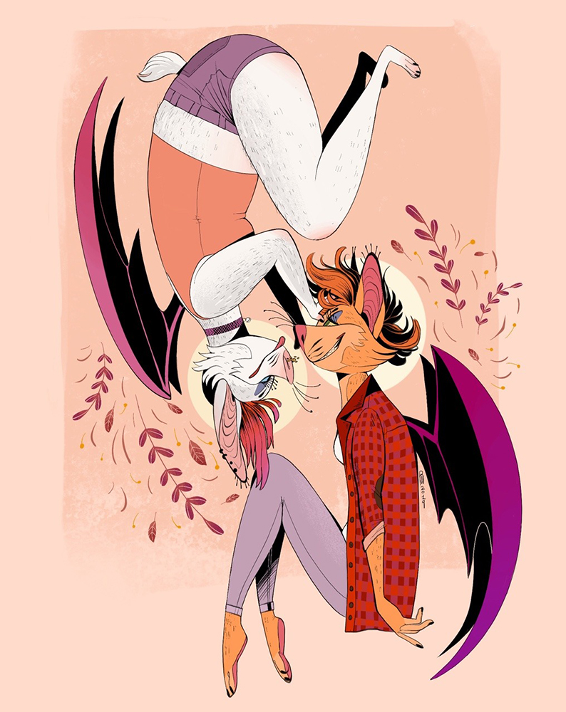 Vampire love – bat illustration