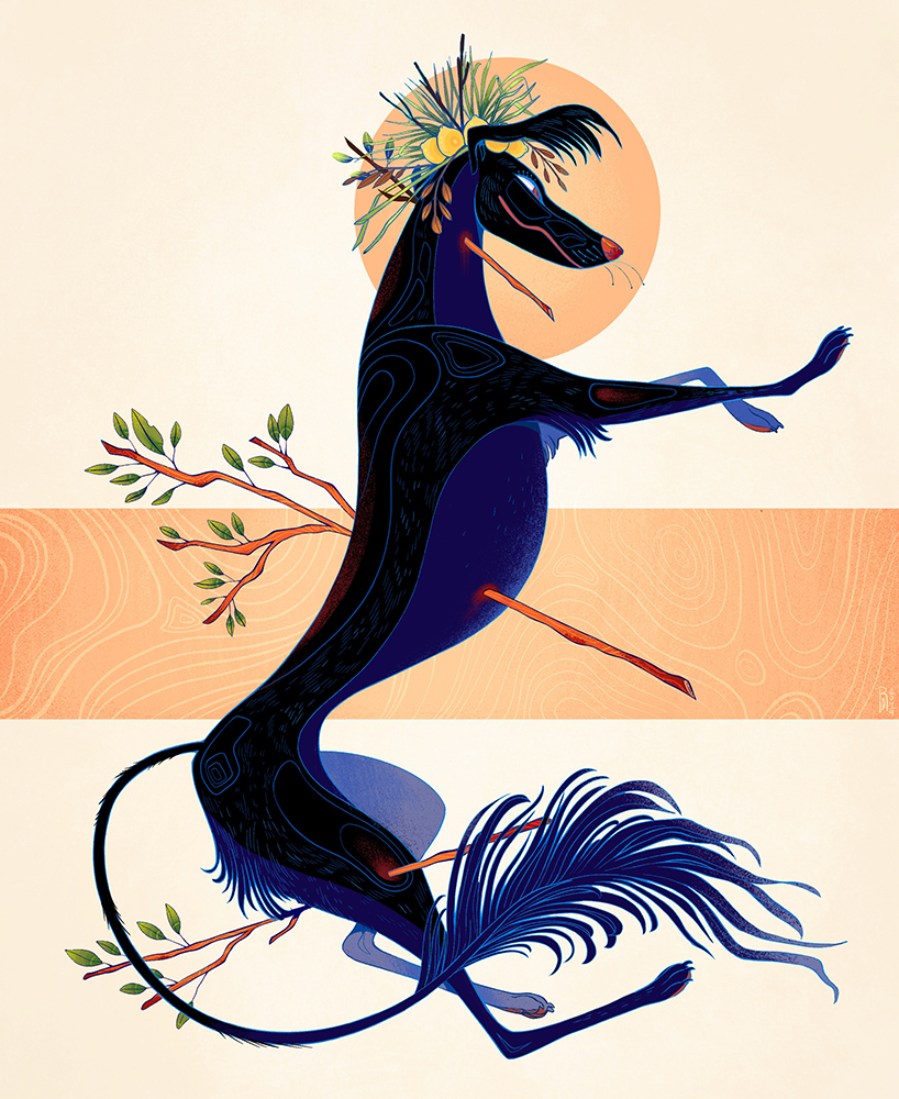 Black and blue Saluki dog illustration