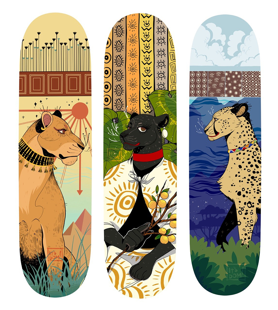 Big cat skateboard design illustrations