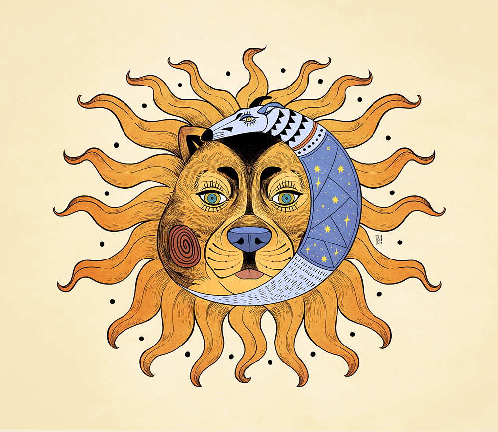 “The Sun, Moon, and the Canis” – dog illustration