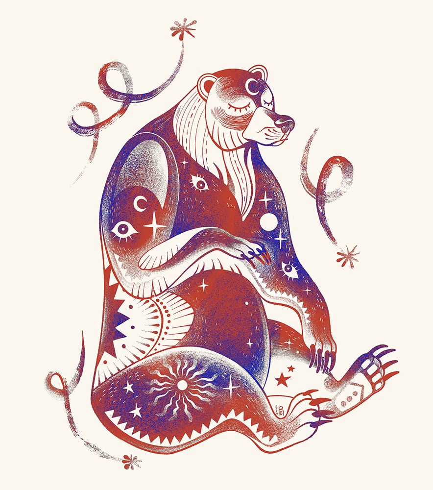 Ursa Major – purple, red, and blue bear illustration