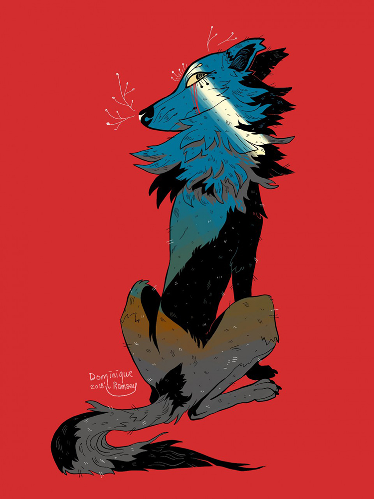 “Cry baby” – blue and black coyote illustration