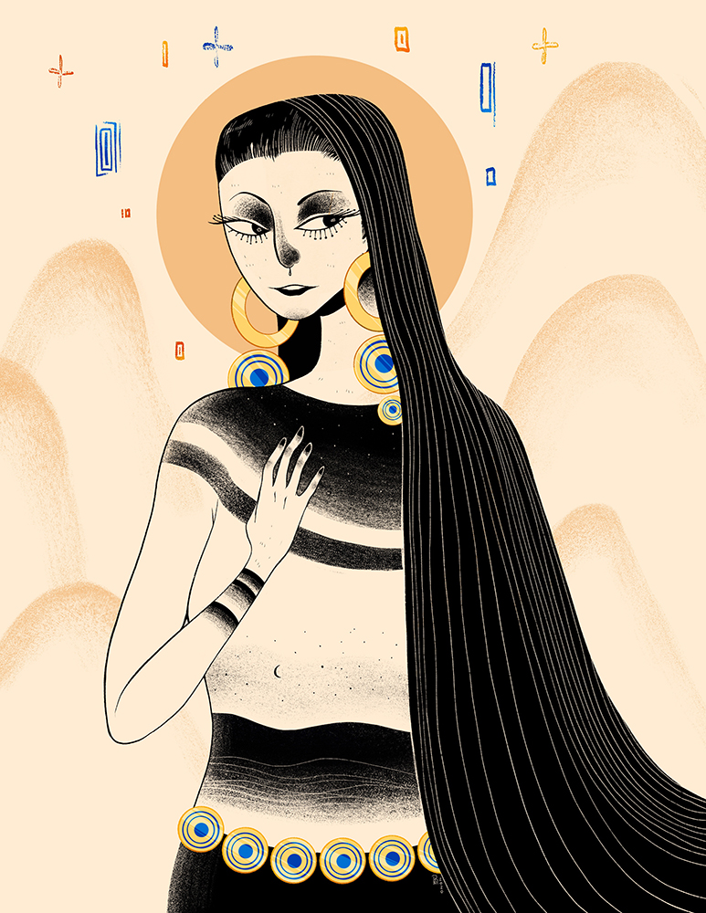 “Bling” – woman in the mountains illustration