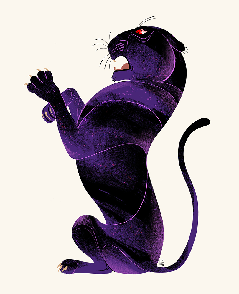 Purple and black panther character Design