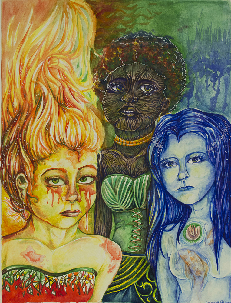 “The three elements” – women of earth, fire, and water painting