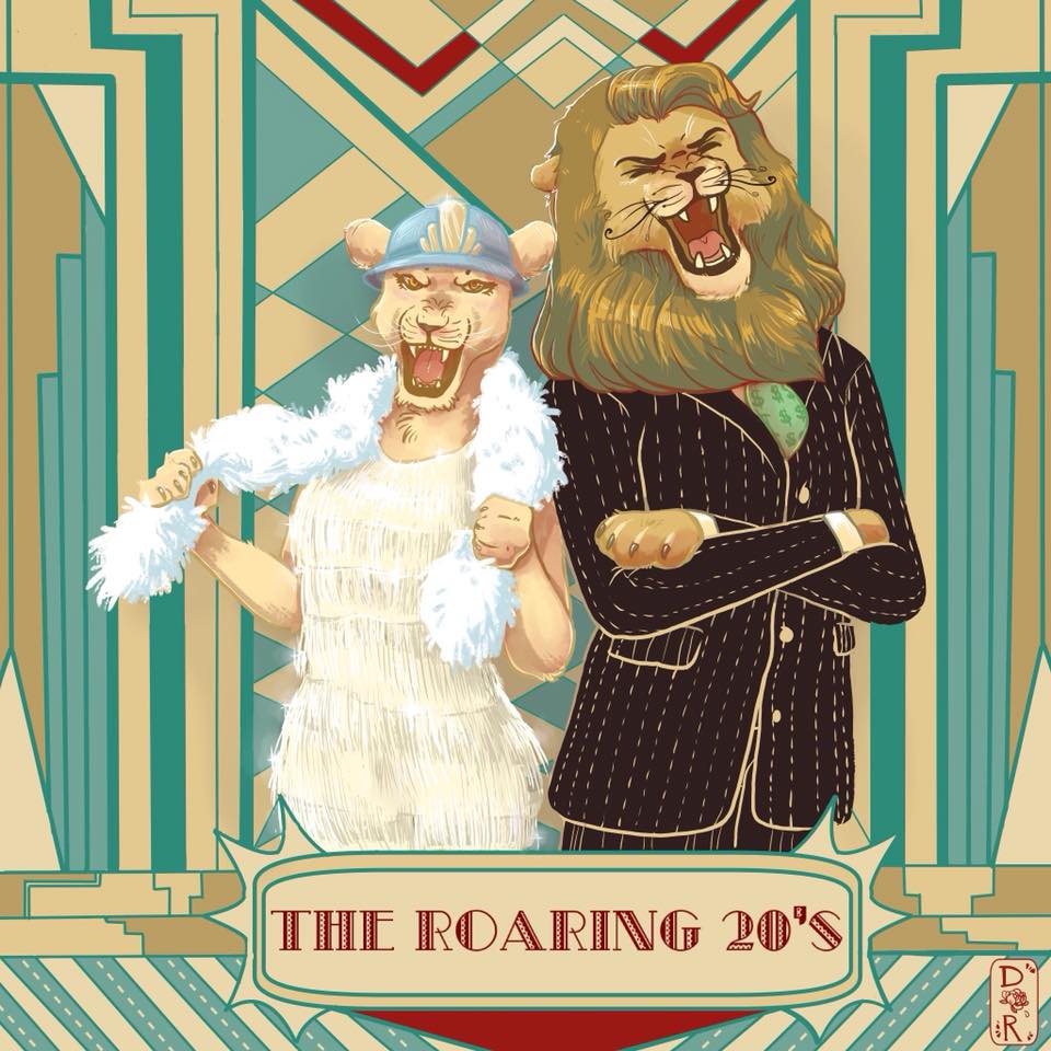 “The Roaring 20s” – drawing of two lions dressed in 1920’s