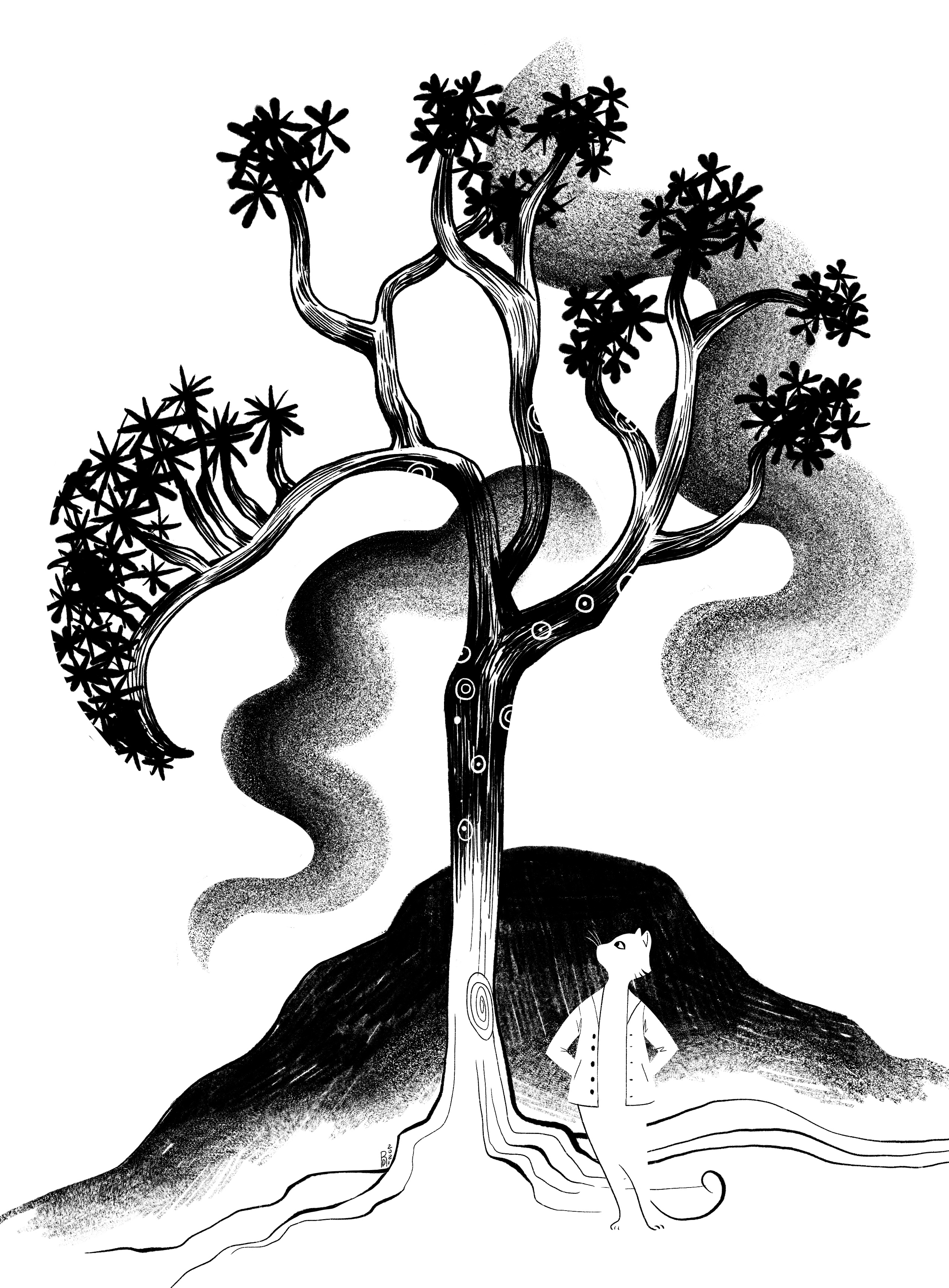 “Giving tree” – black and white tree illustration