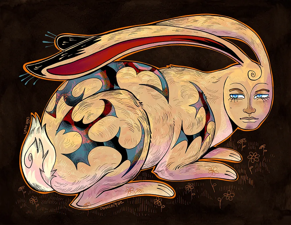 “Youth Is Fleeting” – rabbit with a man’s face illustration